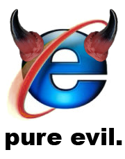 the Internet Explorer logo, version 7, photoshopped to have devilish horns